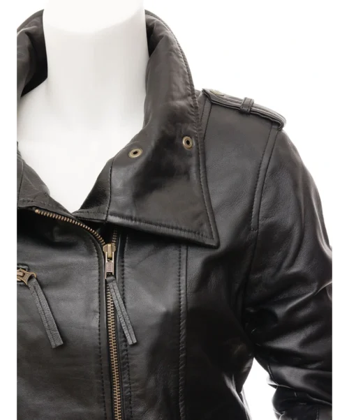 Chickasaw: Women's Double Breasted Black Leather Trench Coat