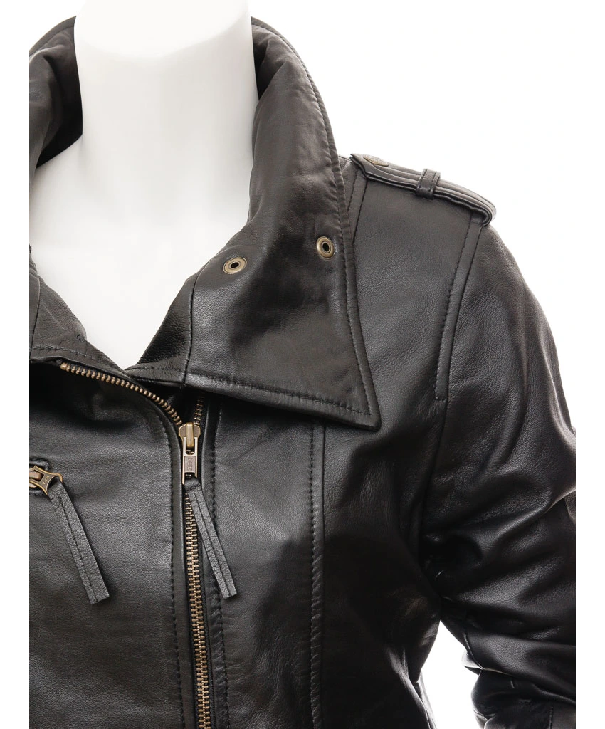 Chickasaw: Women's Double Breasted Black Leather Trench Coat