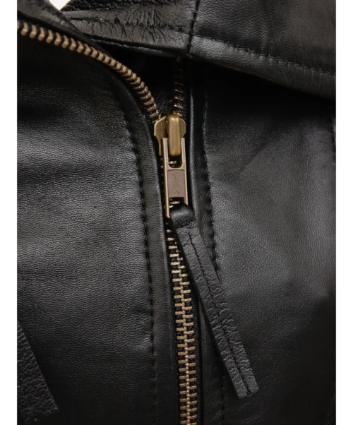 Chickasaw: Women's Double Breasted Black Leather Trench Coat