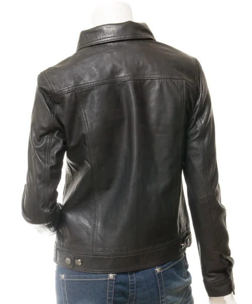 Erin: Women's Classic Western Black Leather Trucker Jacket