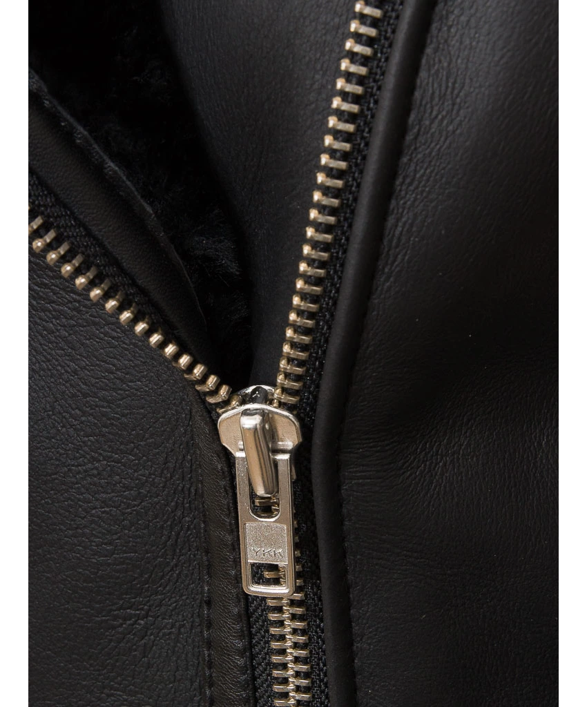 Demopolis: Women's Double Breasted Black Shearling Biker Jacket