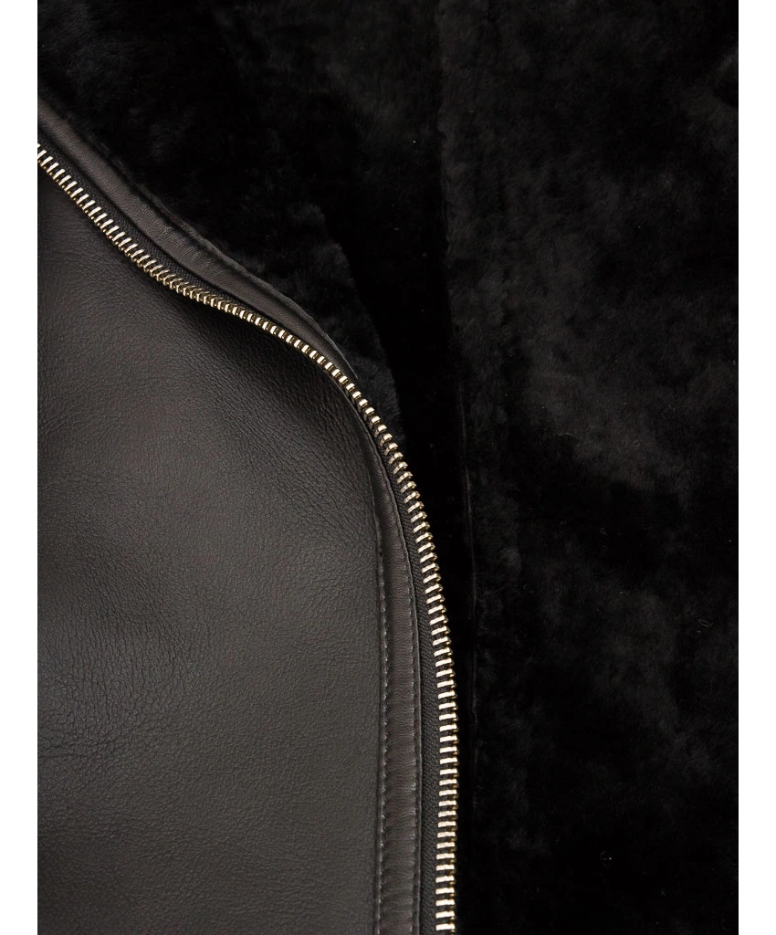 Demopolis: Women's Double Breasted Black Shearling Biker Jacket