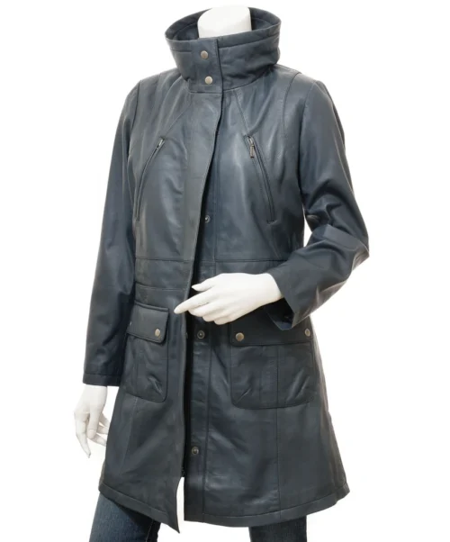 Alternative view of WOMEN'S BLUE LEATHER COAT COTTONTON