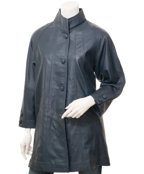 WOMEN'S BLUE LEATHER COAT EDEN