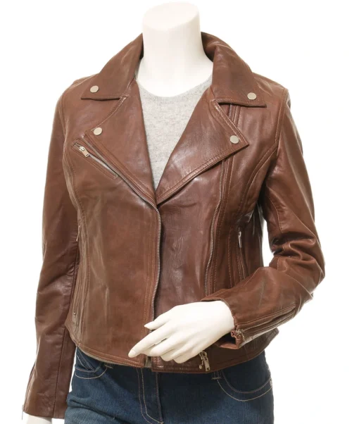 Alternative view of WOMEN'S BROWN LEATHER BIKER JACKET ENSLEY