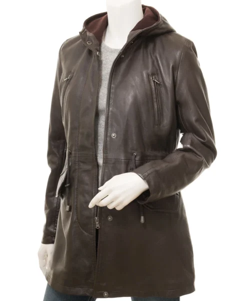 Alternative view of WOMEN'S BROWN LEATHER PARKA: ECHO