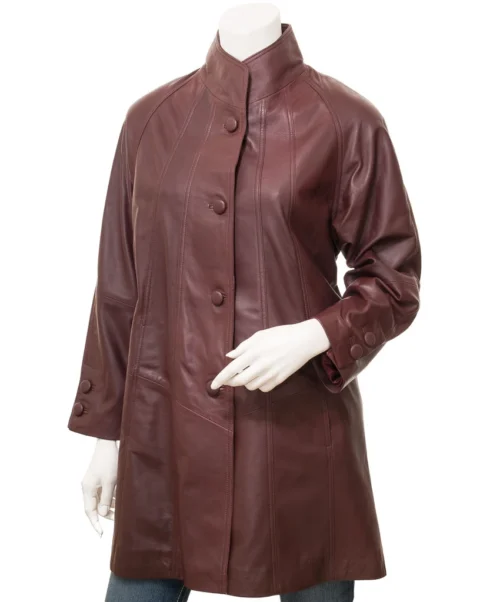 WOMEN'S BURGUNDY LEATHER COAT EDEN