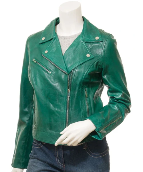 Alternative view of WOMEN'S GREEN LEATHER BIKER JACKET ENSLEY