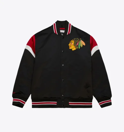 Chicago Blackhawks Cooperstown Heavyweight Full-Snap Black Satin Varsity Jacket