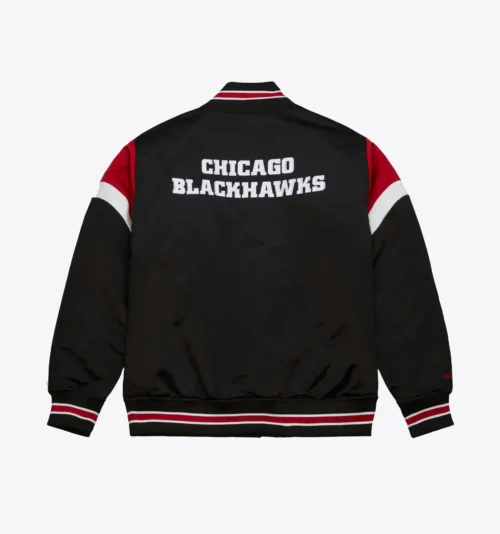 Alternative view of Chicago Blackhawks Cooperstown Heavyweight Full-Snap Black Satin Varsity Jacket