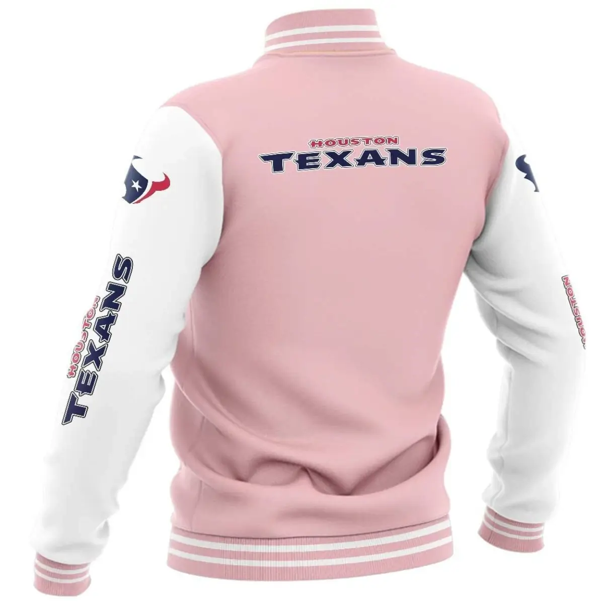 Houston Texans Classic Rib Pink & White Satin Varsity Jacket - Image 2