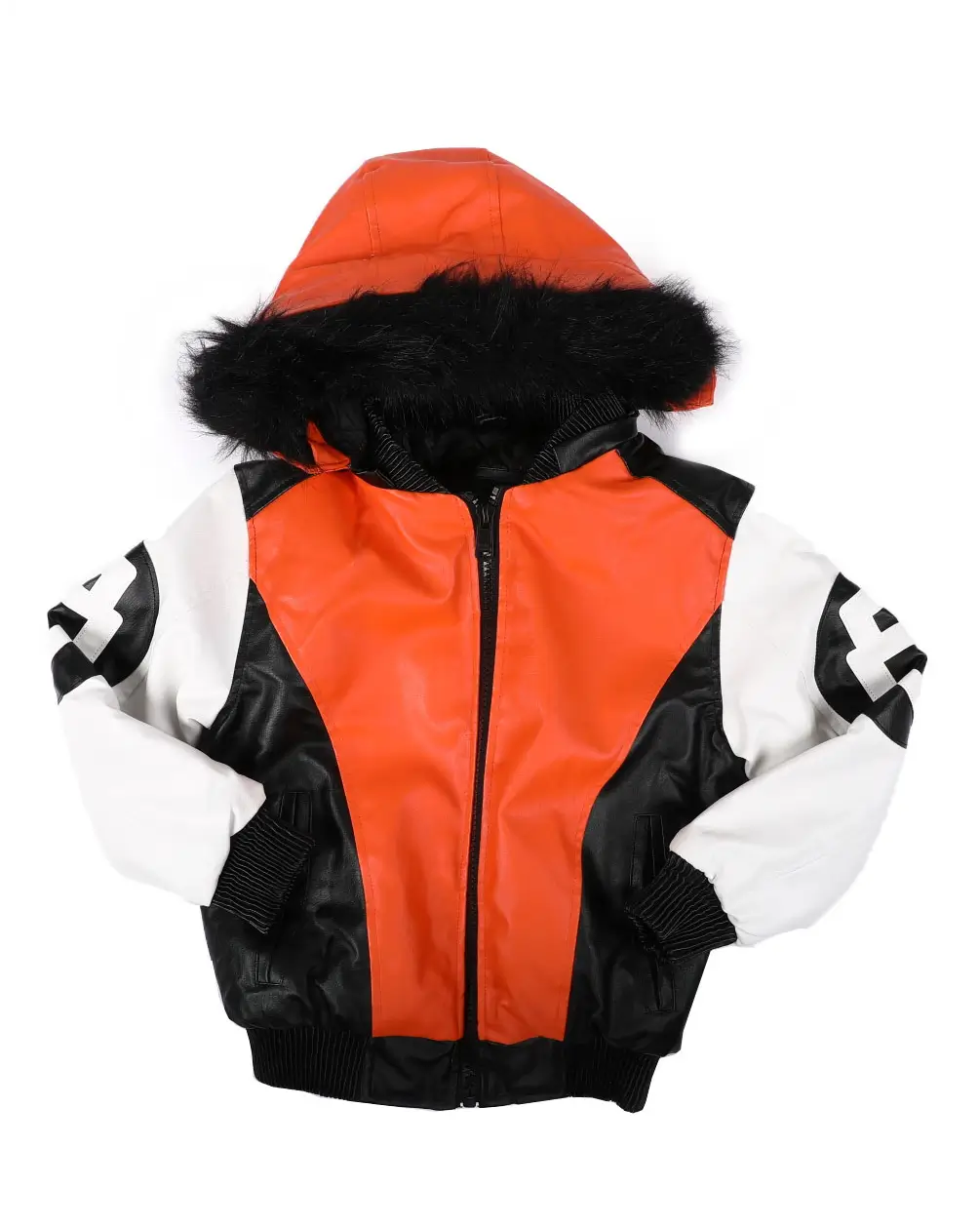 8 Ball Jacket W/ Faux Fur Orange & White Trim Hood