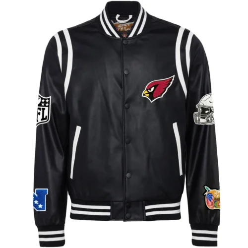 Arizona Cardinals Rib Knitted Full Black Leather Varsity Jacket