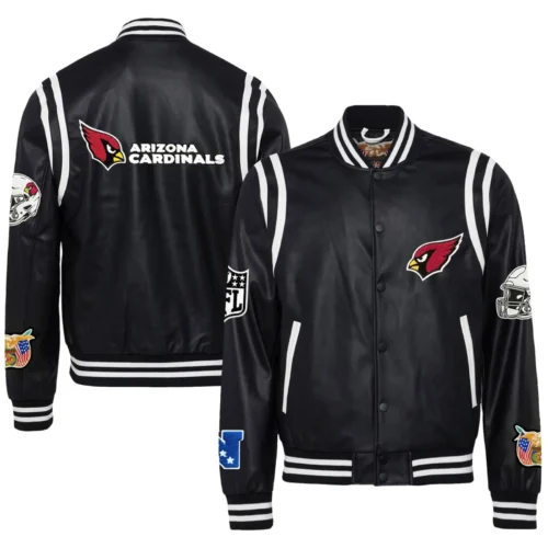 Arizona Cardinals Rib Knitted Full Black Leather Varsity Jacket - Image 3