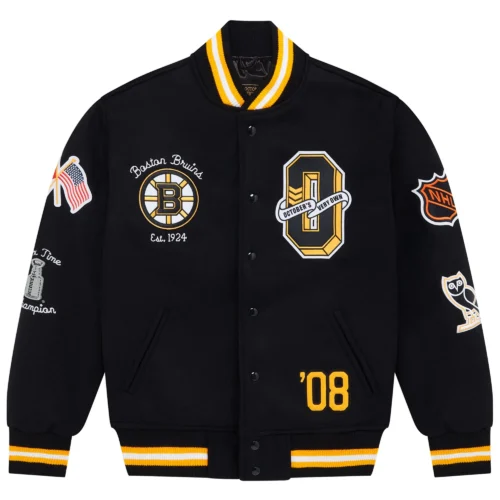 Boston Bruins Full-Snap Wool Varsity Jacket - Black