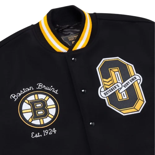 Boston Bruins Full-Snap Wool Varsity Jacket - Black - Image 3