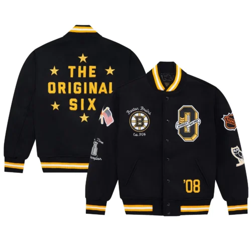 Boston Bruins Full-Snap Wool Varsity Jacket - Black - Image 7