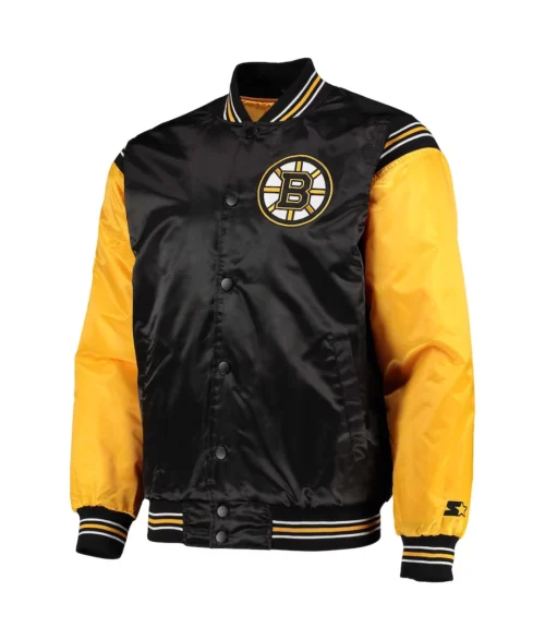 Boston Bruins The Enforcer Black & Yellow Satin Varsity Jacket