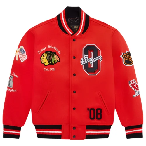 Chicago Blackhawks Full-Snap Red Wool Varsity Jacket