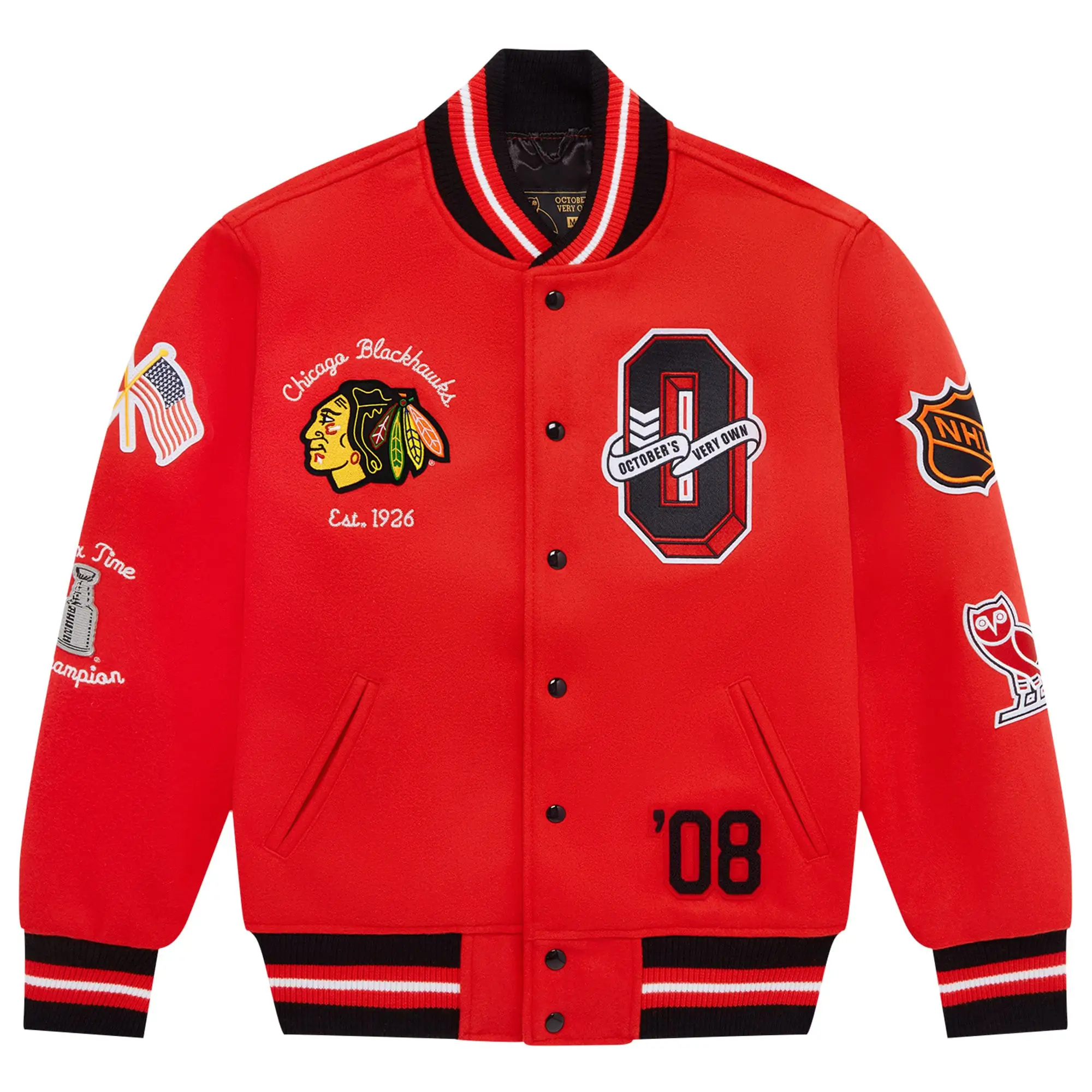 Chicago Blackhawks Full-Snap Red Wool Varsity Jacket