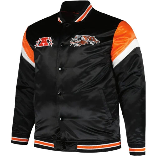 Cincinnati Bengals Cooperstown Heavyweight Full-Snap Satin Black Varsity Jacket