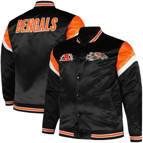 Cincinnati Bengals Cooperstown Heavyweight Full-Snap Satin Black Varsity Jacket - Image 5
