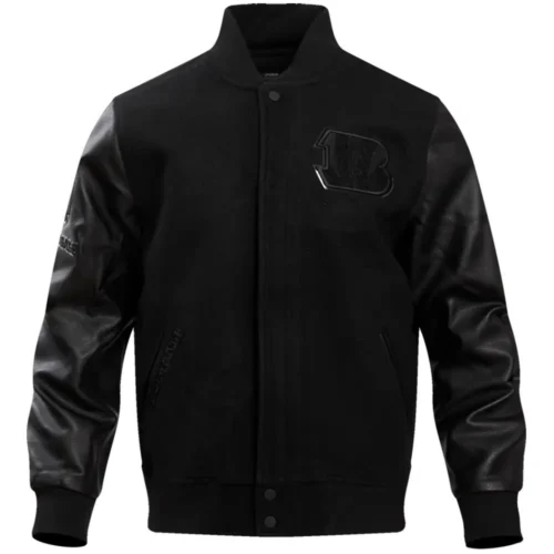 Cincinnati Bengals Triple Black Wool & leather Varsity Jacket