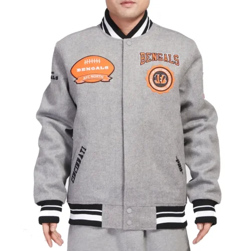 Cincinnati Bengals Crest Emblem Full-  Wool Gray Varsity Jacket