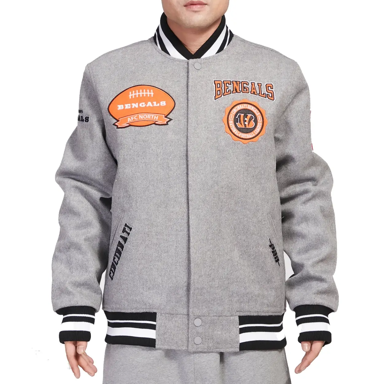 Cincinnati Bengals Crest Emblem Full- Wool Gray Varsity Jacket
