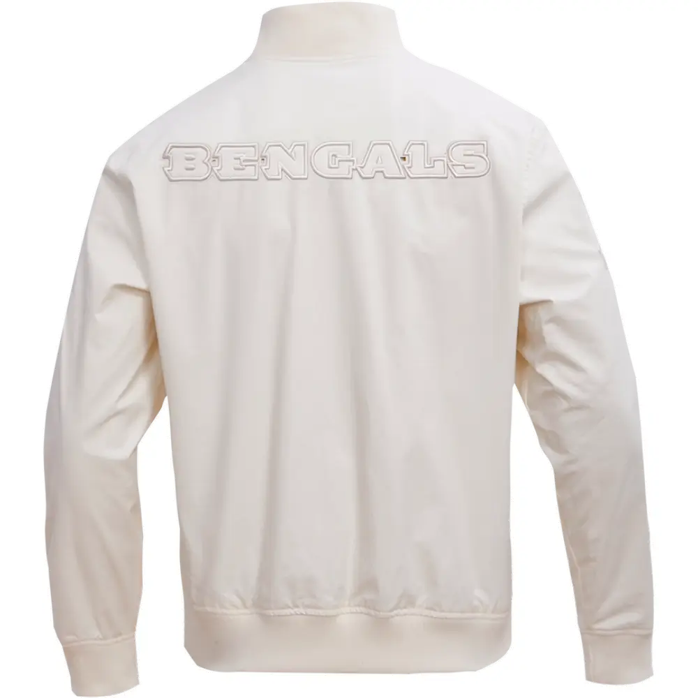 Cincinnati Bengals Neutral Zipper Satin Cream Varsity Jacket - Image 2