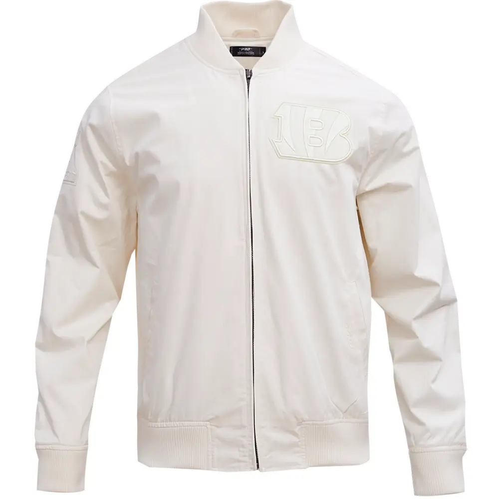 Cincinnati Bengals Neutral Zipper Satin Cream Varsity Jacket