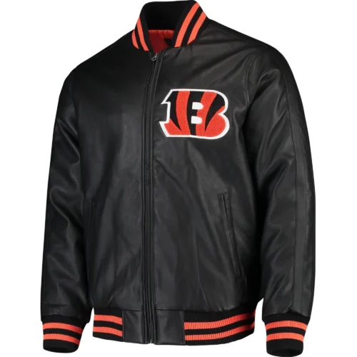 Cincinnati Bengals Stiff Arm Pleather Varsity Jacket