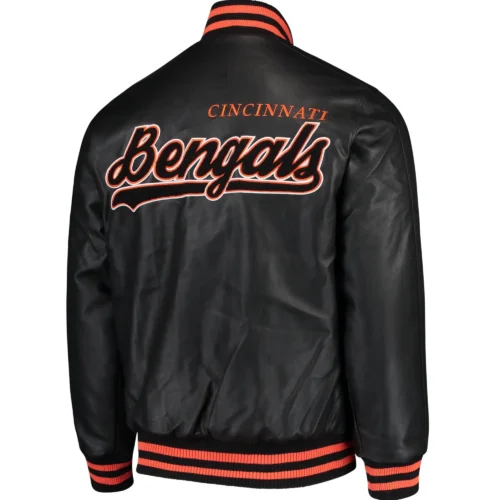 Cincinnati Bengals Stiff Arm Pleather Varsity Jacket - Image 3
