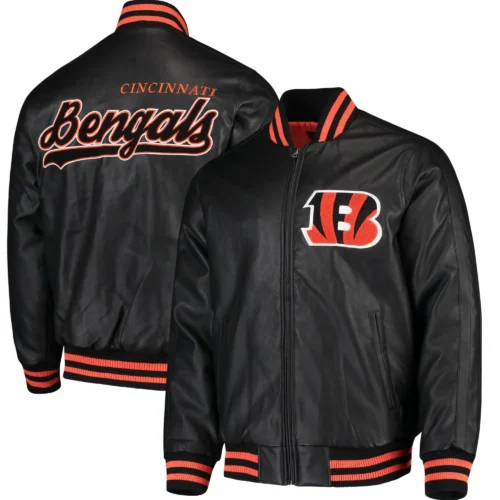 Cincinnati Bengals Stiff Arm Pleather Varsity Jacket - Image 5