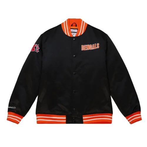 Cincinnati Bengals Heavyweight Full-Snap Black Satin Black Varsity Jacket