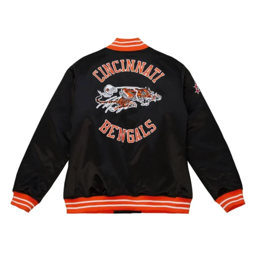 Alternative view of Cincinnati Bengals Heavyweight Full-Snap Black Satin Black Varsity Jacket