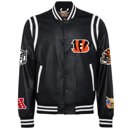 Cincinnati Bengals  Black Full Leather  Varsity Jacket
