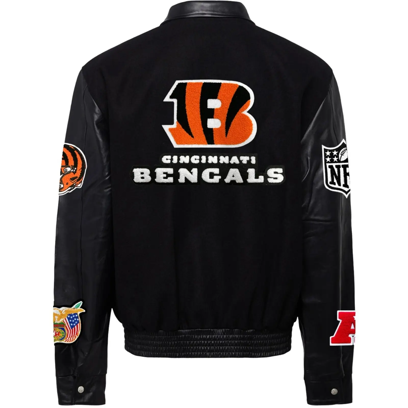 Cincinnati Bengals Jeff Hamilton Black Wool & Leather Varsity Jacket - Image 2