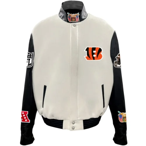 Cincinnati Bengals Off-White Wool & Leather Varsity Jacket
