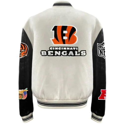 Alternative view of Cincinnati Bengals Off-White Wool & Leather Full-Snap Varsity Jacket