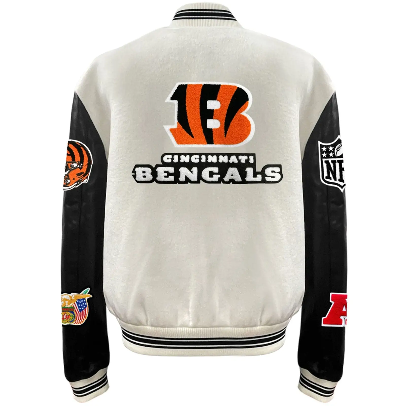 Cincinnati Bengals Off-White Wool & Leather Full-Snap Varsity Jacket - Image 2