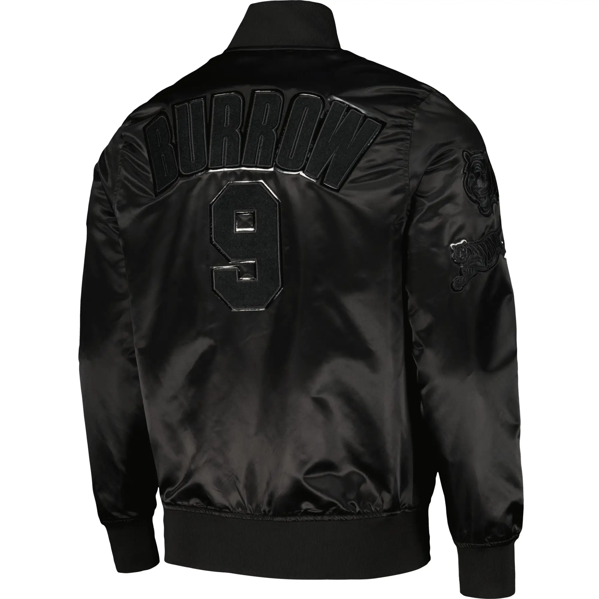 Cincinnati Bengals Triple Black Satin Varsity Jacket - Image 2