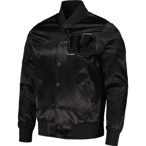 Cincinnati Bengals Triple Black Satin Varsity Jacket