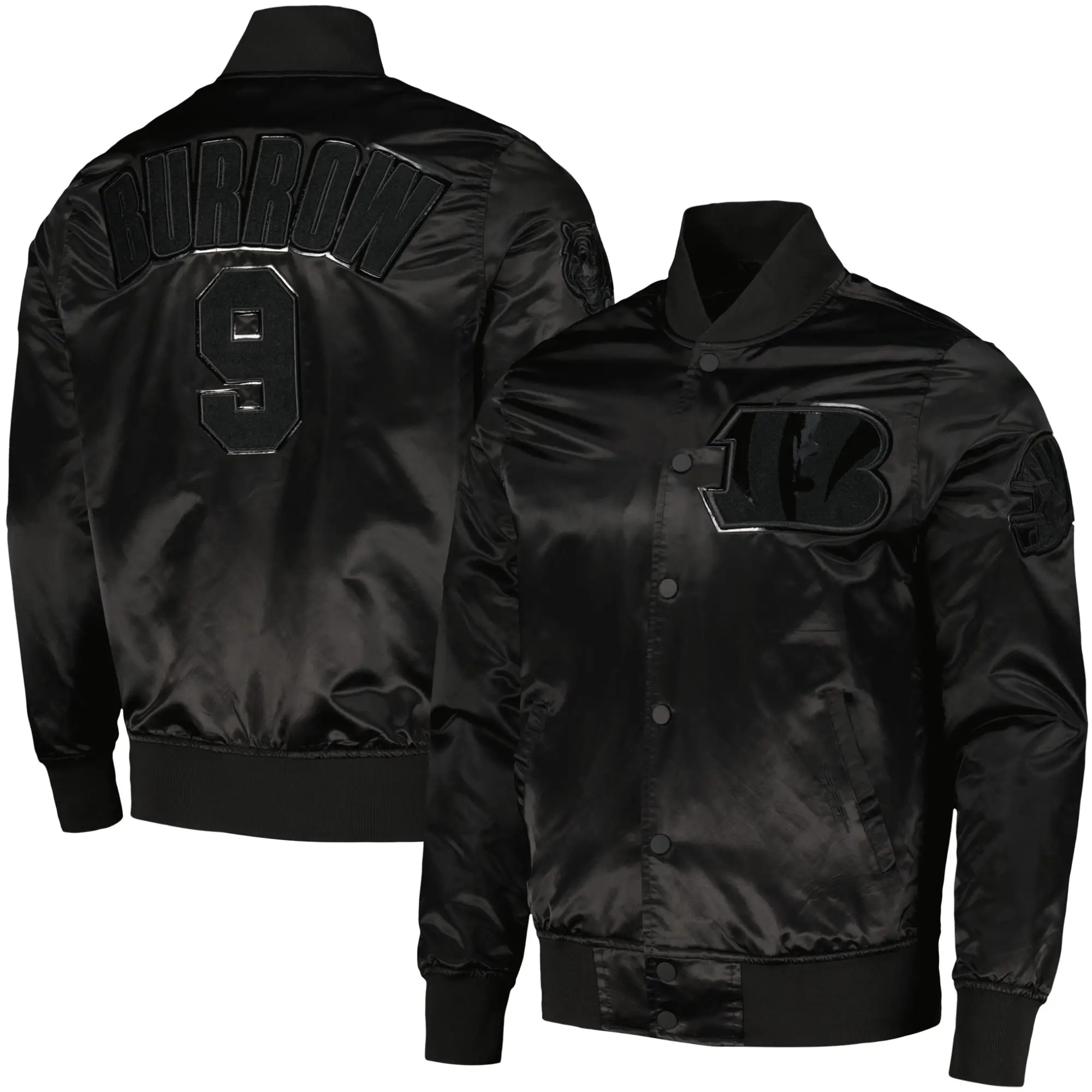 Cincinnati Bengals Triple Black Satin Varsity Jacket - Image 3