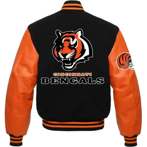 Alternative view of Cincinnati Bengals Letterman Wool & Leather Black/Orange Varsity Jacket