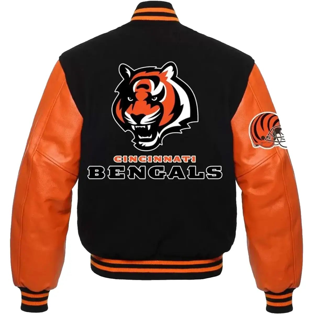 Cincinnati Bengals Letterman Wool & Leather Black/Orange Varsity Jacket - Image 2