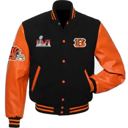Cincinnati Bengals Letterman Wool & Leather Black/Orange Varsity Jacket
