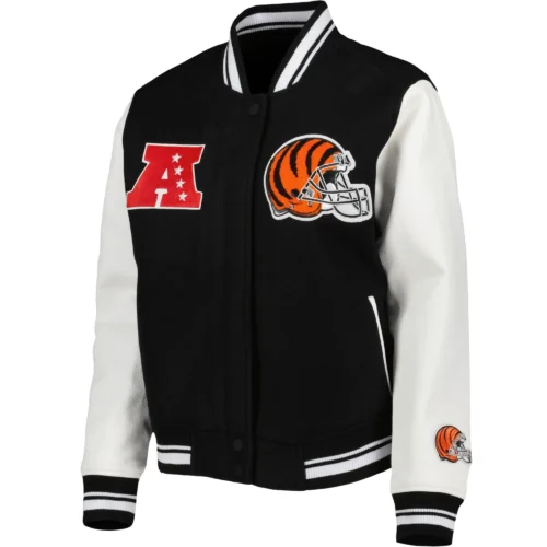 Cincinnati Bengals Mash Up Wool & Leather Black/White Varsity Jacket