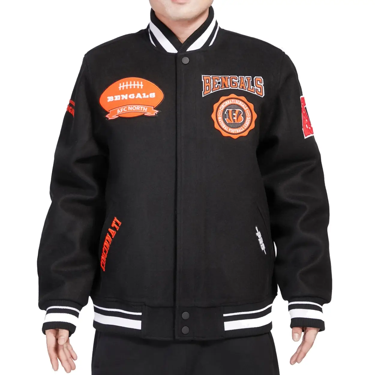 Cincinnati Bengals Crest Emblem Wool Black Varsity Jacket