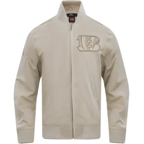Cincinnati Bengals Neutral Zipper Satin White Varsity Jacket